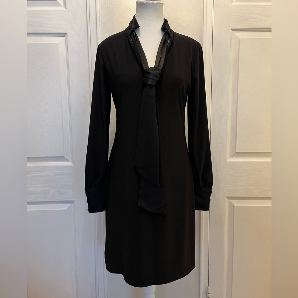 WHBM Black Long Sleeve Dress With Neck Tie